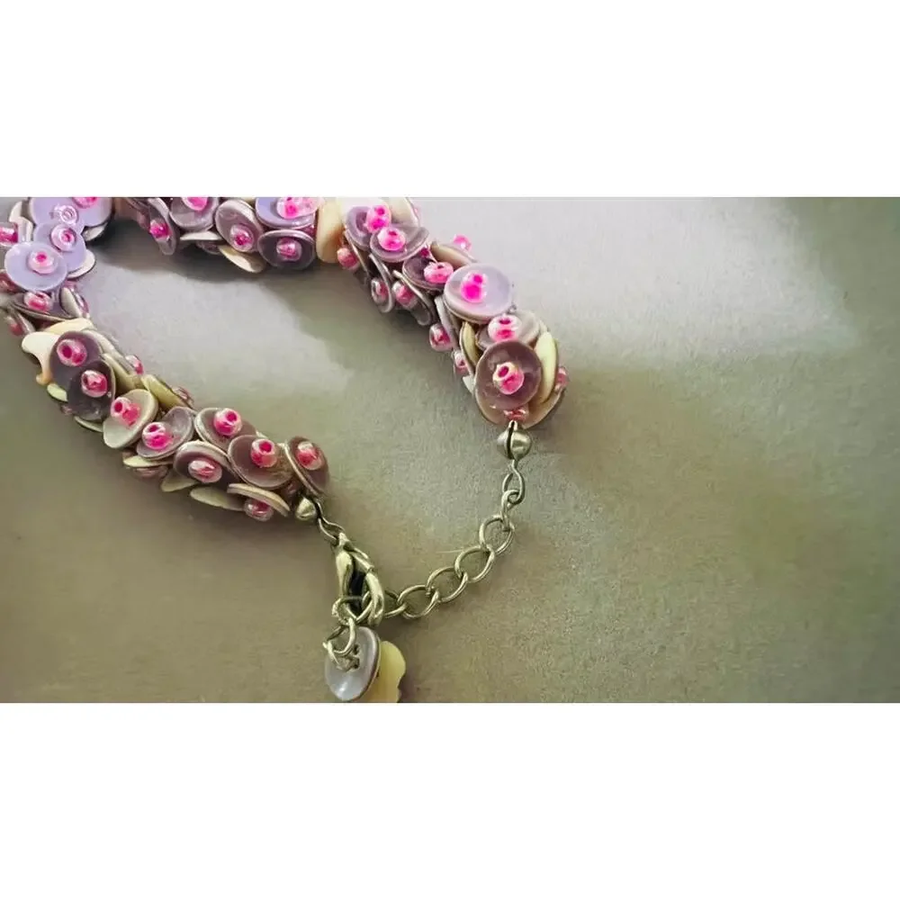 Handmade Purple Shell and Pink Bead Bracelet